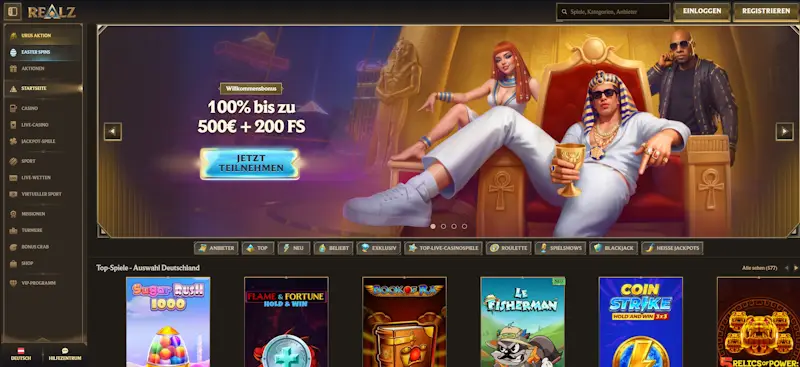 Realz: Über 8.000 Spiele, schnelle Registrierung und mobiloptimierte Plattform