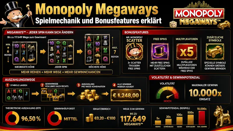 Monopoly Megaways Spielmechanik und Bonusfeatures erklärt