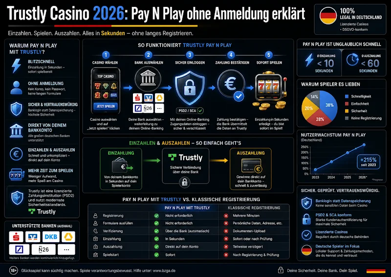 Trustly Casino 2026: Pay N Play ohne Anmeldung erklärt
